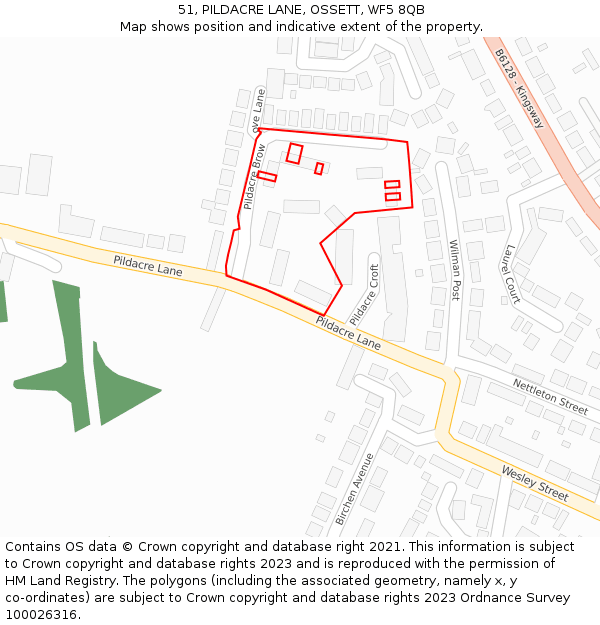 51, PILDACRE LANE, OSSETT, WF5 8QB: Location map and indicative extent of plot