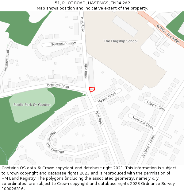 51, PILOT ROAD, HASTINGS, TN34 2AP: Location map and indicative extent of plot
