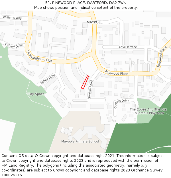 51, PINEWOOD PLACE, DARTFORD, DA2 7WN: Location map and indicative extent of plot