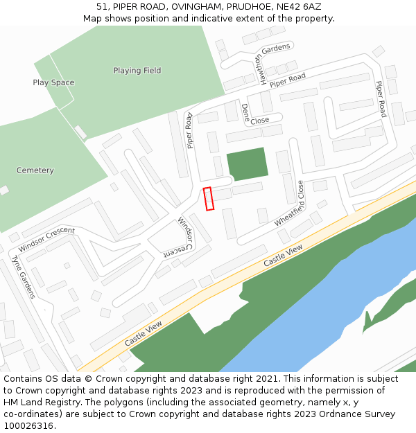 51, PIPER ROAD, OVINGHAM, PRUDHOE, NE42 6AZ: Location map and indicative extent of plot