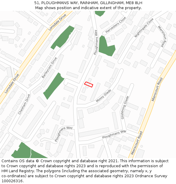 51, PLOUGHMANS WAY, RAINHAM, GILLINGHAM, ME8 8LH: Location map and indicative extent of plot