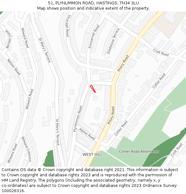51, PLYNLIMMON ROAD, HASTINGS, TN34 3LU: Location map and indicative extent of plot