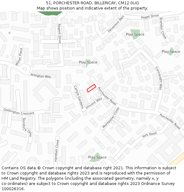 51, PORCHESTER ROAD, BILLERICAY, CM12 0UG: Location map and indicative extent of plot