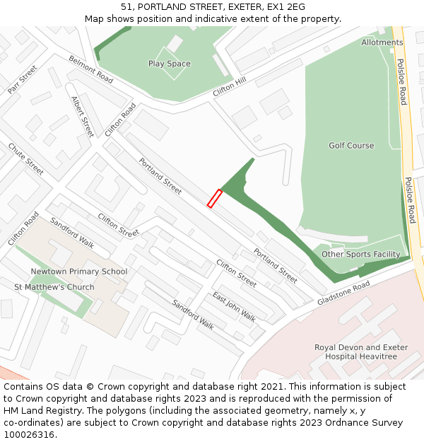 51, PORTLAND STREET, EXETER, EX1 2EG: Location map and indicative extent of plot