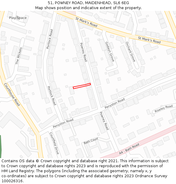 51, POWNEY ROAD, MAIDENHEAD, SL6 6EG: Location map and indicative extent of plot