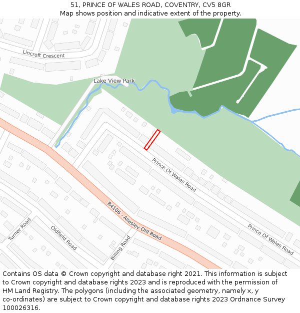 51, PRINCE OF WALES ROAD, COVENTRY, CV5 8GR: Location map and indicative extent of plot
