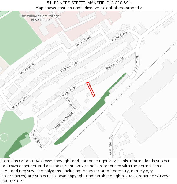 51, PRINCES STREET, MANSFIELD, NG18 5SL: Location map and indicative extent of plot