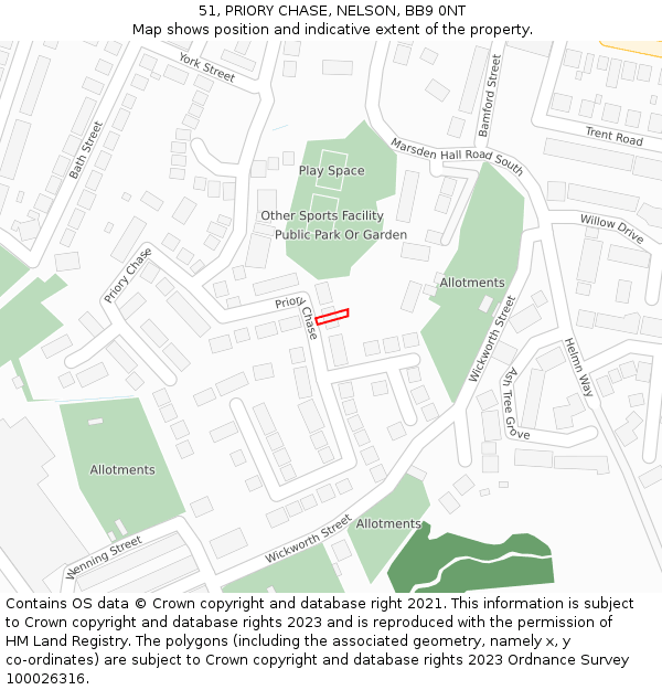 51, PRIORY CHASE, NELSON, BB9 0NT: Location map and indicative extent of plot
