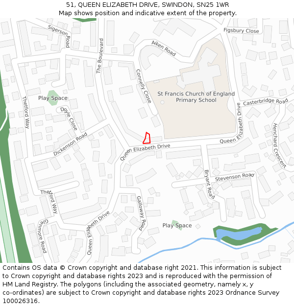 51, QUEEN ELIZABETH DRIVE, SWINDON, SN25 1WR: Location map and indicative extent of plot