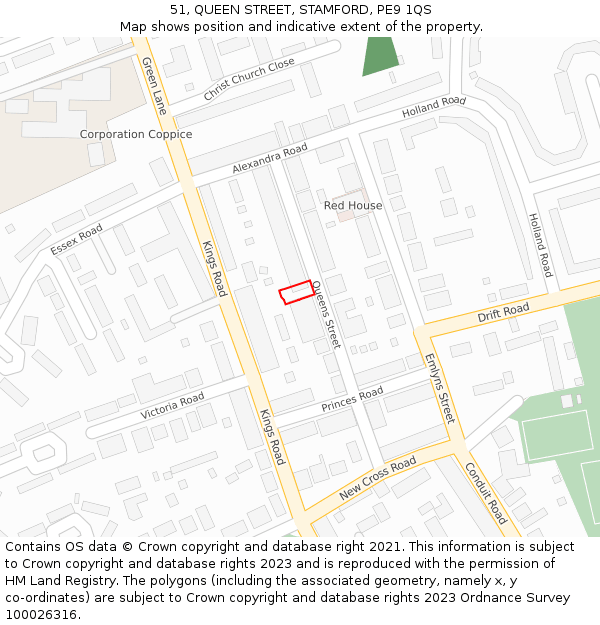 51, QUEEN STREET, STAMFORD, PE9 1QS: Location map and indicative extent of plot