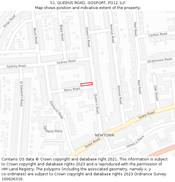51, QUEENS ROAD, GOSPORT, PO12 1LF: Location map and indicative extent of plot