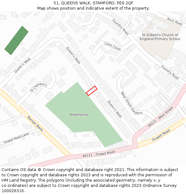 51, QUEENS WALK, STAMFORD, PE9 2QF: Location map and indicative extent of plot