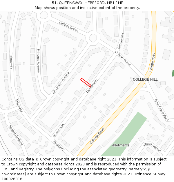 51, QUEENSWAY, HEREFORD, HR1 1HF: Location map and indicative extent of plot