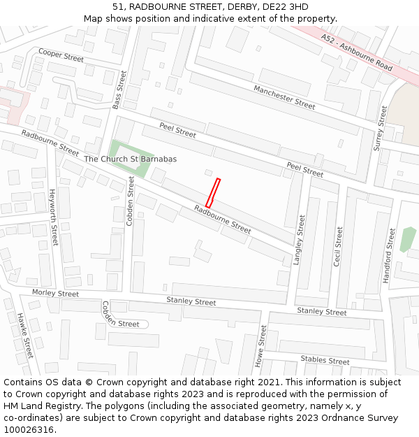 51, RADBOURNE STREET, DERBY, DE22 3HD: Location map and indicative extent of plot