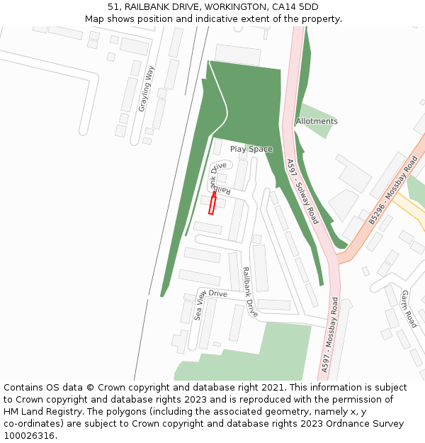 51, RAILBANK DRIVE, WORKINGTON, CA14 5DD: Location map and indicative extent of plot