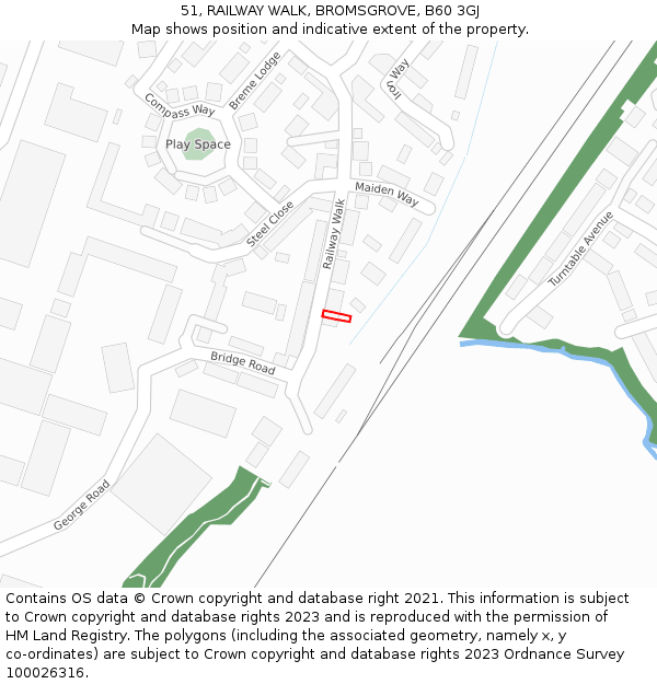 51, RAILWAY WALK, BROMSGROVE, B60 3GJ: Location map and indicative extent of plot