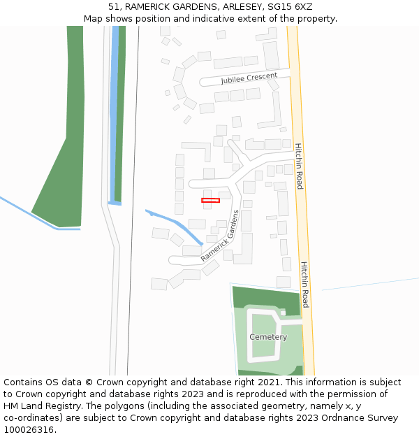 51, RAMERICK GARDENS, ARLESEY, SG15 6XZ: Location map and indicative extent of plot