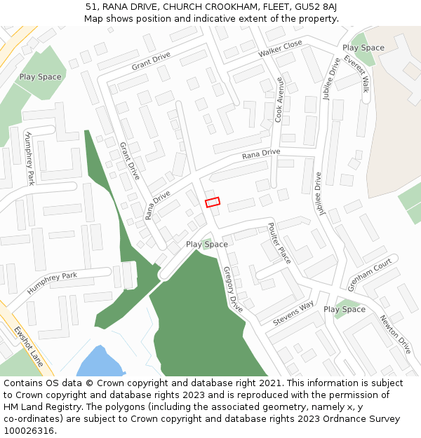 51, RANA DRIVE, CHURCH CROOKHAM, FLEET, GU52 8AJ: Location map and indicative extent of plot