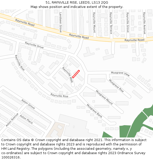 51, RAYNVILLE RISE, LEEDS, LS13 2QG: Location map and indicative extent of plot
