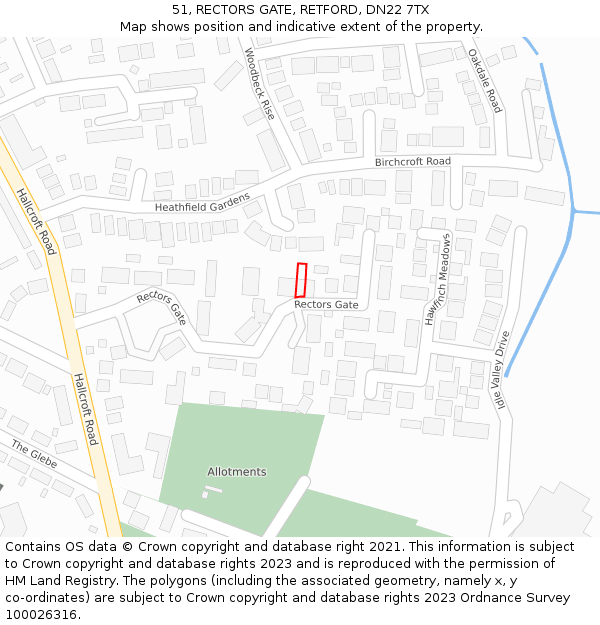 51, RECTORS GATE, RETFORD, DN22 7TX: Location map and indicative extent of plot