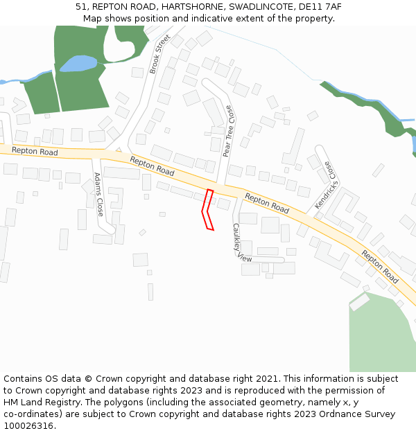 51, REPTON ROAD, HARTSHORNE, SWADLINCOTE, DE11 7AF: Location map and indicative extent of plot