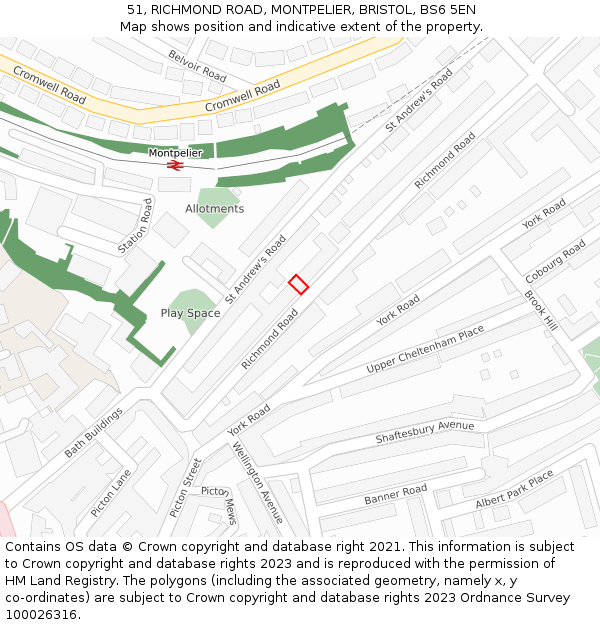 51, RICHMOND ROAD, MONTPELIER, BRISTOL, BS6 5EN: Location map and indicative extent of plot