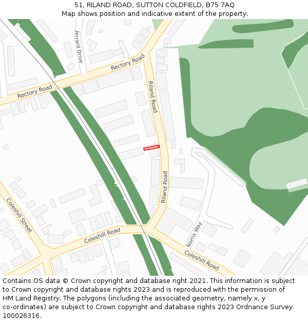 51, RILAND ROAD, SUTTON COLDFIELD, B75 7AQ: Location map and indicative extent of plot