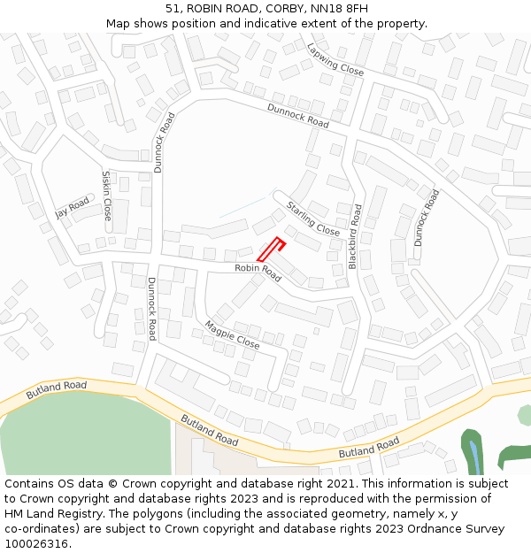 51, ROBIN ROAD, CORBY, NN18 8FH: Location map and indicative extent of plot