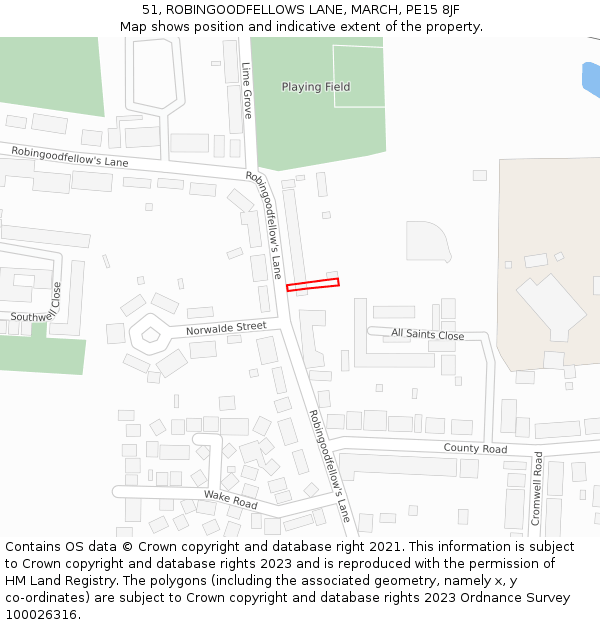 51, ROBINGOODFELLOWS LANE, MARCH, PE15 8JF: Location map and indicative extent of plot