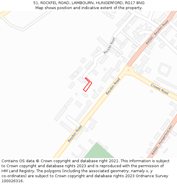 51, ROCKFEL ROAD, LAMBOURN, HUNGERFORD, RG17 8NG: Location map and indicative extent of plot
