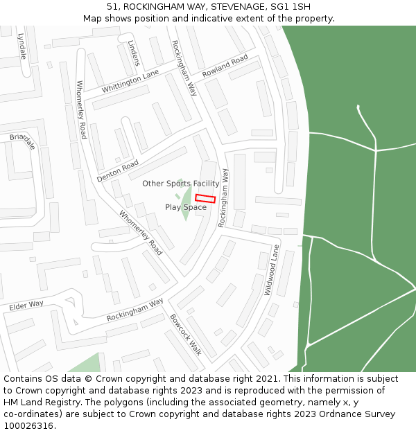 51, ROCKINGHAM WAY, STEVENAGE, SG1 1SH: Location map and indicative extent of plot