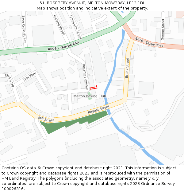 51, ROSEBERY AVENUE, MELTON MOWBRAY, LE13 1BL: Location map and indicative extent of plot