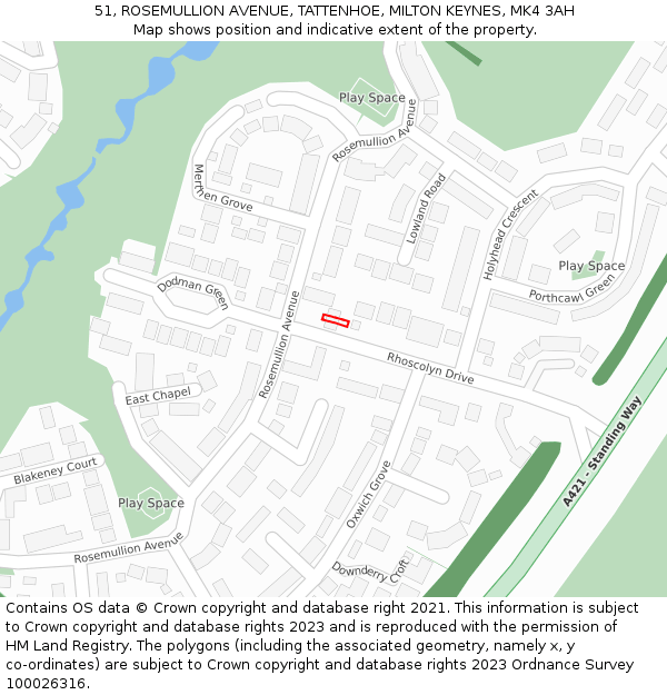 51, ROSEMULLION AVENUE, TATTENHOE, MILTON KEYNES, MK4 3AH: Location map and indicative extent of plot