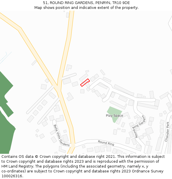 51, ROUND RING GARDENS, PENRYN, TR10 9DE: Location map and indicative extent of plot