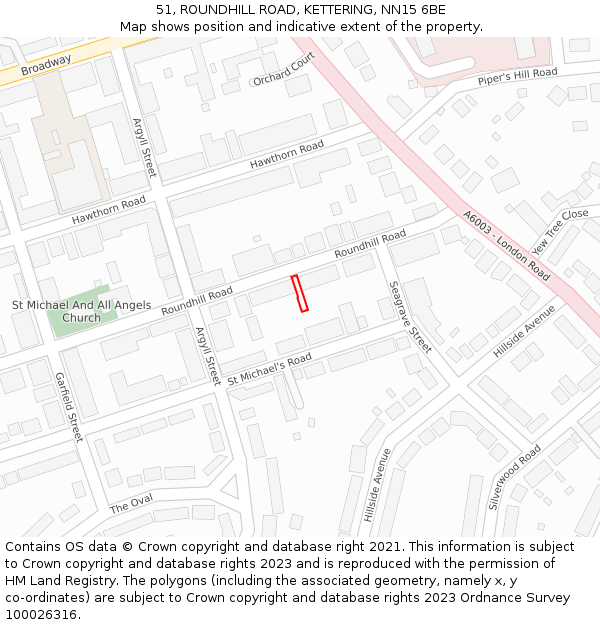51, ROUNDHILL ROAD, KETTERING, NN15 6BE: Location map and indicative extent of plot