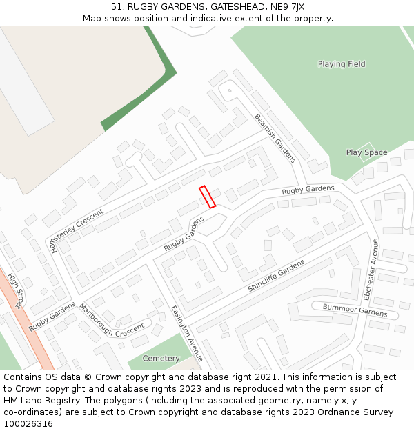 51, RUGBY GARDENS, GATESHEAD, NE9 7JX: Location map and indicative extent of plot