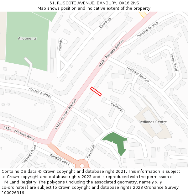 51, RUSCOTE AVENUE, BANBURY, OX16 2NS: Location map and indicative extent of plot