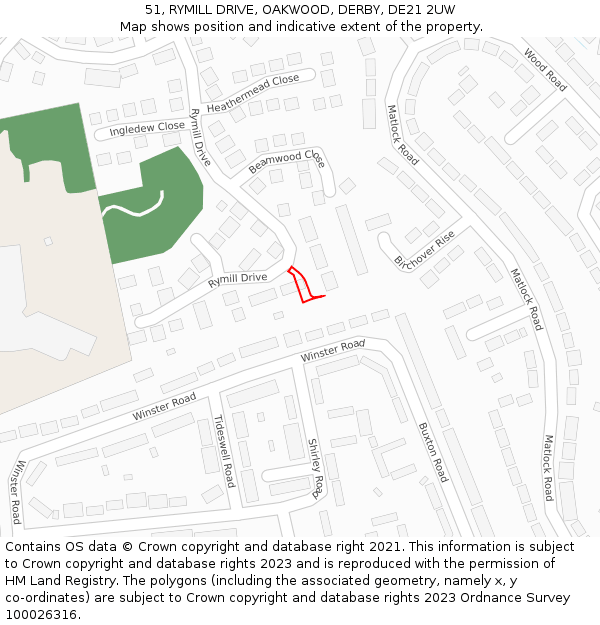 51, RYMILL DRIVE, OAKWOOD, DERBY, DE21 2UW: Location map and indicative extent of plot