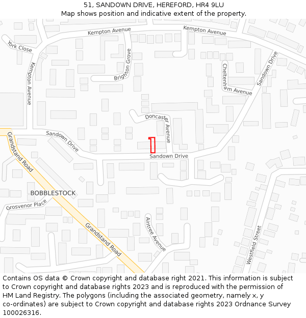 51, SANDOWN DRIVE, HEREFORD, HR4 9LU: Location map and indicative extent of plot