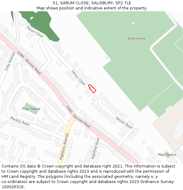 51, SARUM CLOSE, SALISBURY, SP2 7LE: Location map and indicative extent of plot