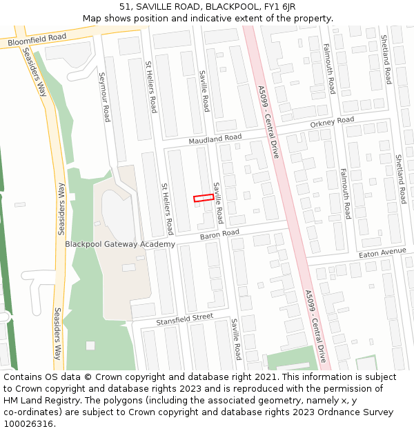51, SAVILLE ROAD, BLACKPOOL, FY1 6JR: Location map and indicative extent of plot