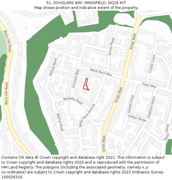 51, SCHOLARS WAY, MANSFIELD, NG18 4YT: Location map and indicative extent of plot