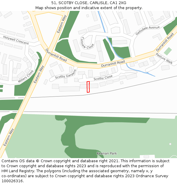 51, SCOTBY CLOSE, CARLISLE, CA1 2XG: Location map and indicative extent of plot