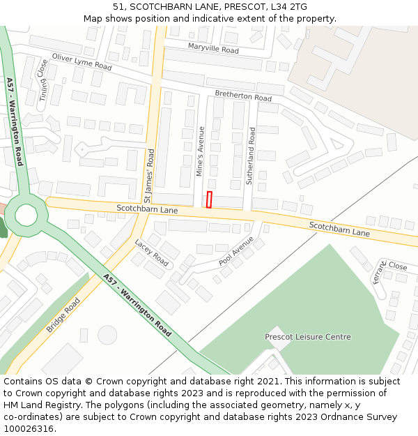 51, SCOTCHBARN LANE, PRESCOT, L34 2TG: Location map and indicative extent of plot