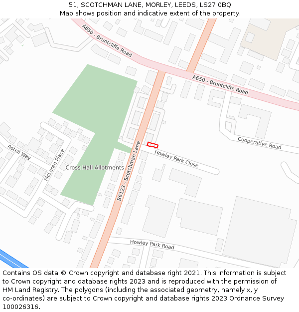 51, SCOTCHMAN LANE, MORLEY, LEEDS, LS27 0BQ: Location map and indicative extent of plot