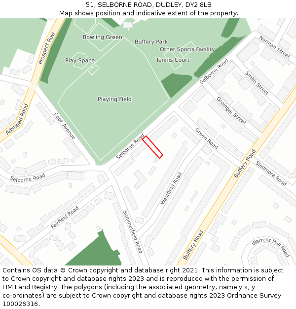 51, SELBORNE ROAD, DUDLEY, DY2 8LB: Location map and indicative extent of plot