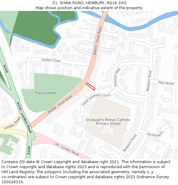 51, SHAW ROAD, NEWBURY, RG14 1HG: Location map and indicative extent of plot