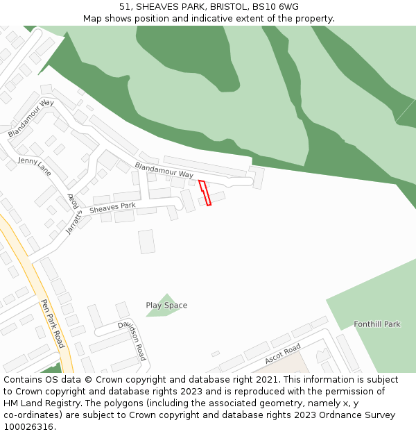 51, SHEAVES PARK, BRISTOL, BS10 6WG: Location map and indicative extent of plot