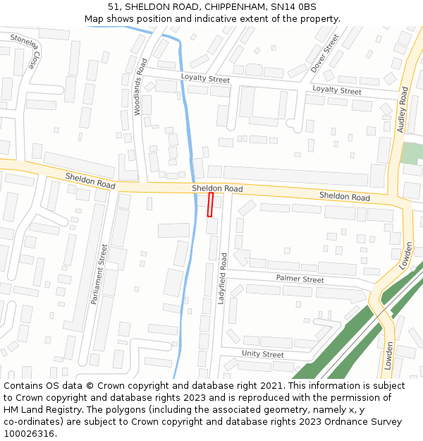 51, SHELDON ROAD, CHIPPENHAM, SN14 0BS: Location map and indicative extent of plot