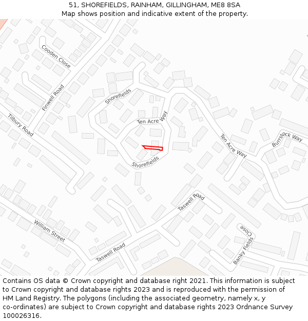 51, SHOREFIELDS, RAINHAM, GILLINGHAM, ME8 8SA: Location map and indicative extent of plot